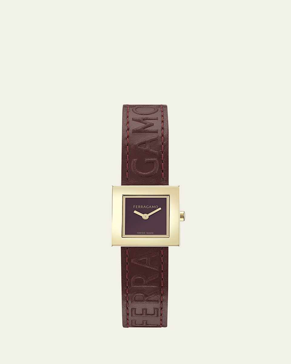Ferragamo Portrait 20X20MM IP Yellow Gold Leather Watch